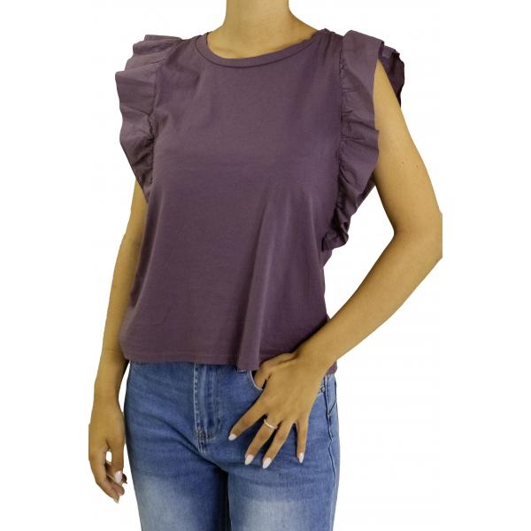 T shirt con volant tinta unita 